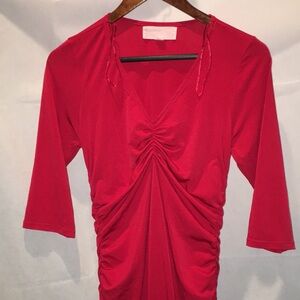 Superfoxx Red Rouched Body on MIDI 3/4 Sleeve Dress | Size M
